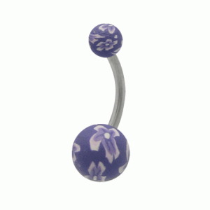 14 gauge Fimo Beads Purple Flower Design Navel Barbell
