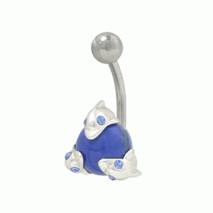 Dolphins Blue Gem Belly Button Ring Sterling Silver 14ga